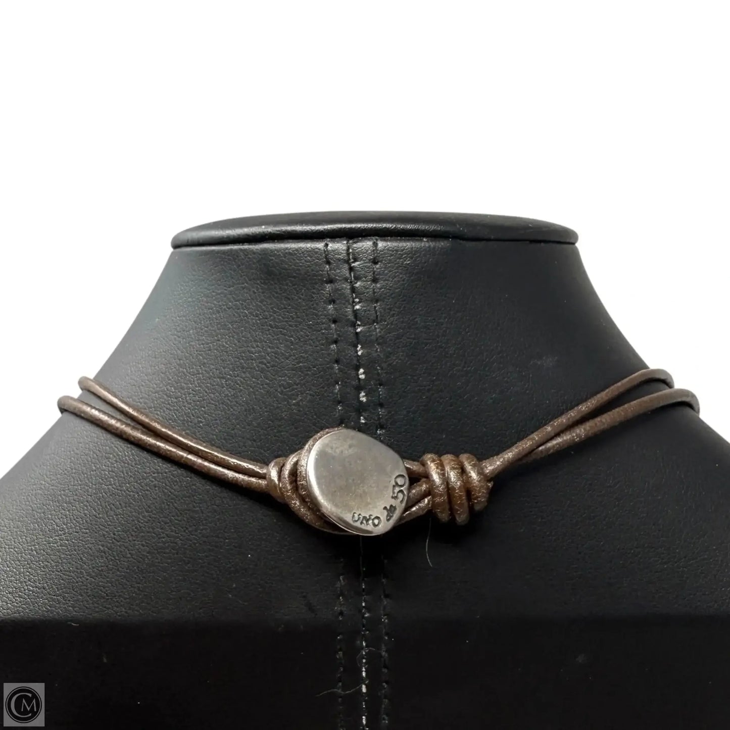 Sterling Silver-Plated Leather & Green Crystal Pendant Necklace By Uno De 50