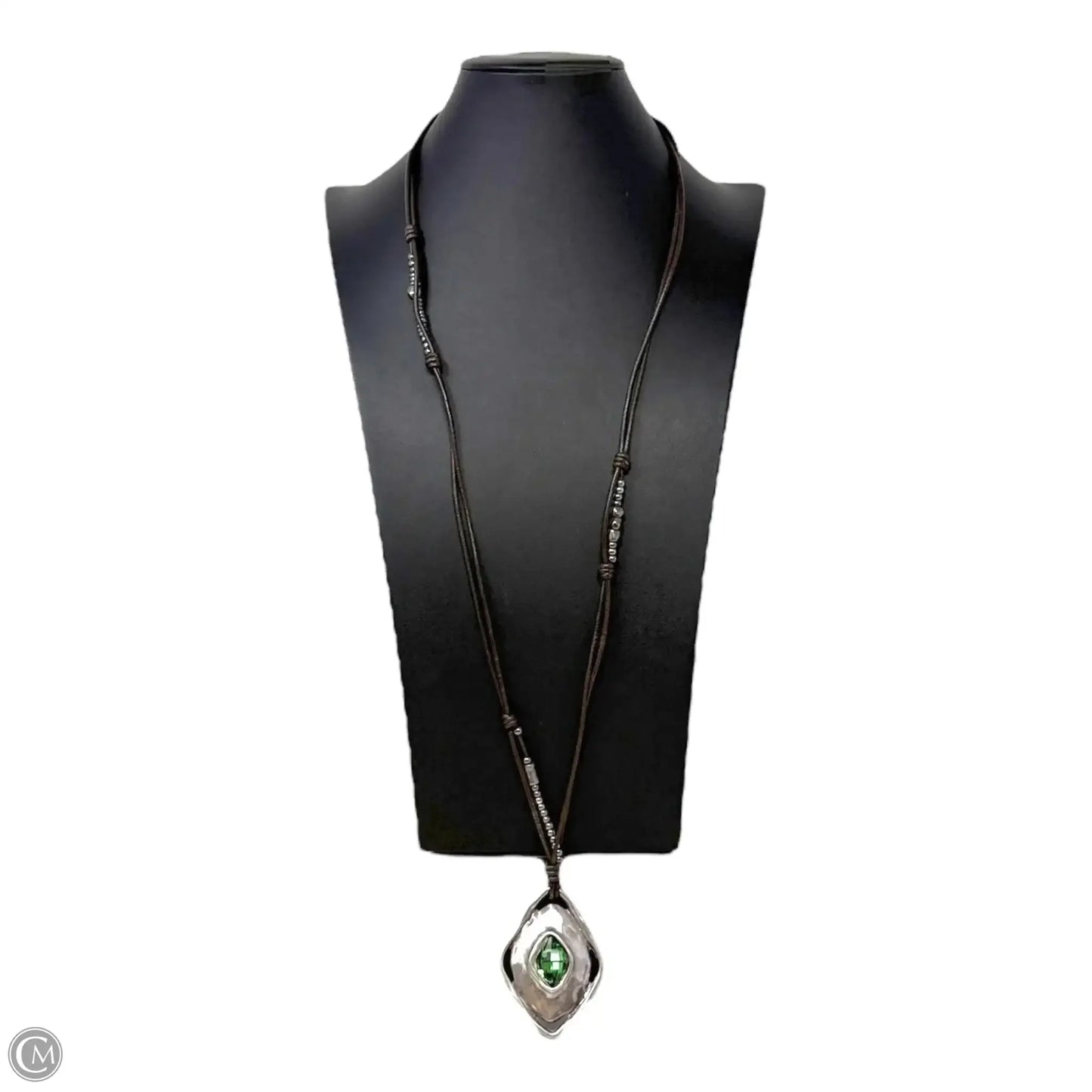 Sterling Silver-Plated Leather & Green Crystal Pendant Necklace By Uno De 50