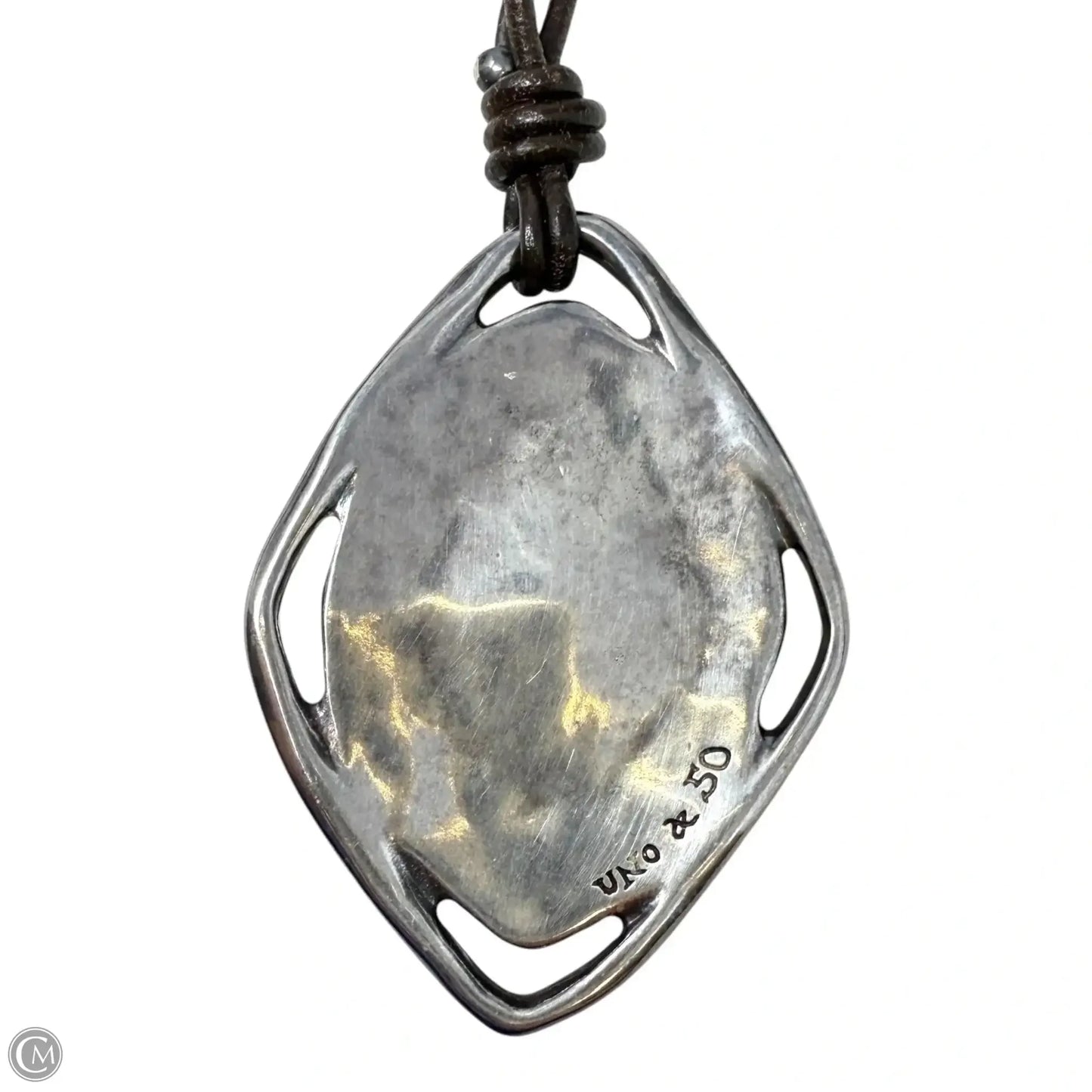 Sterling Silver-Plated Leather & Green Crystal Pendant Necklace By Uno De 50