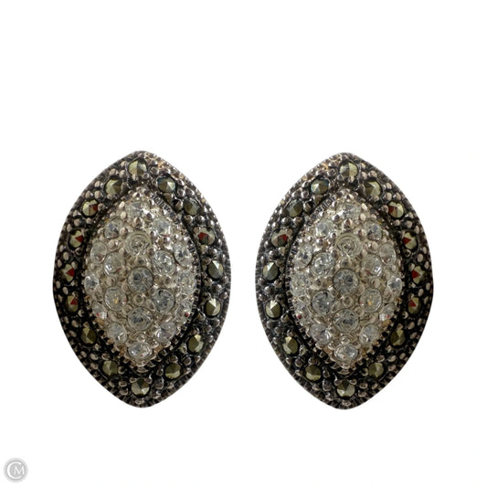 Vintage Sterling Silver, Marcasite & Crystal Marquise French Clip Earrings By Judith Jack