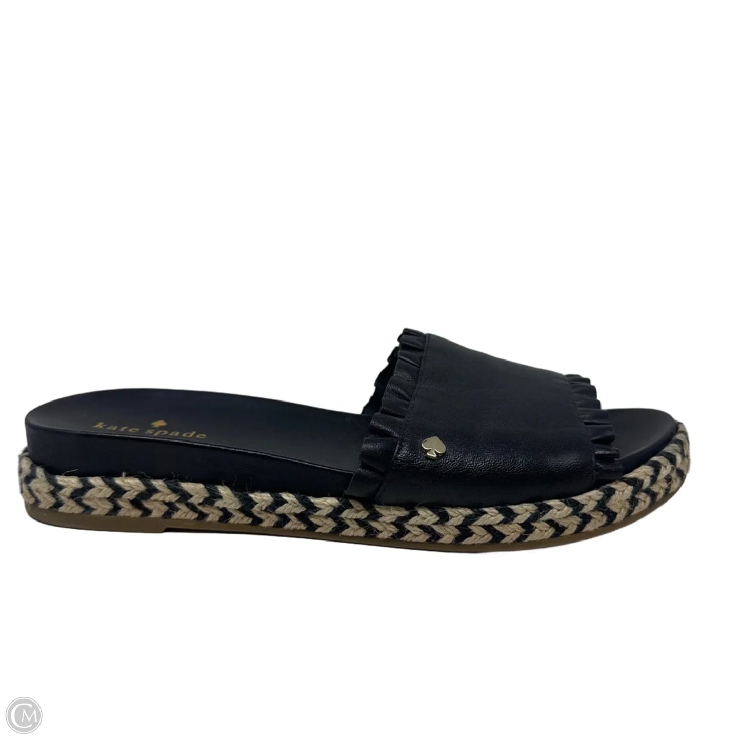 Zahara Leather Flatform Espadrille Slide Sandals Designer By Kate Spade In Black, Size: 8.5