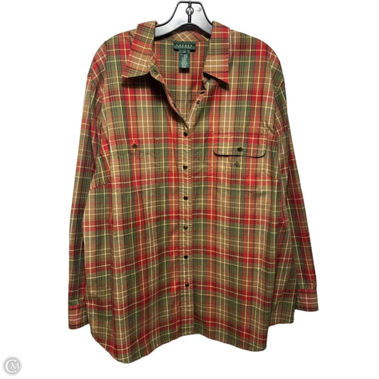 Top Long Sleeve By Lauren By Ralph Lauren In Plaid Pattern, Size: 3x