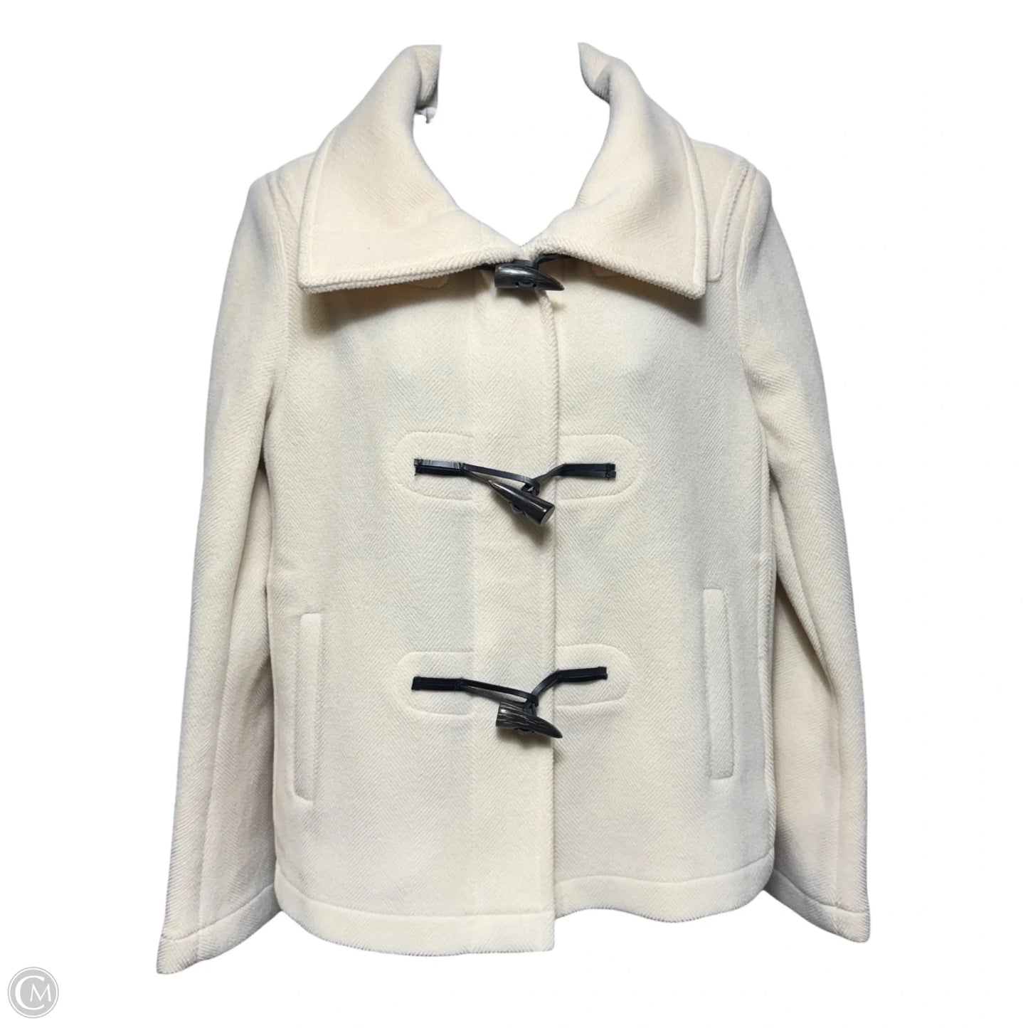 Wool Short Toggle Closure Duffle Jacket Luxury Designer By Burberry In Cream, Size: 8