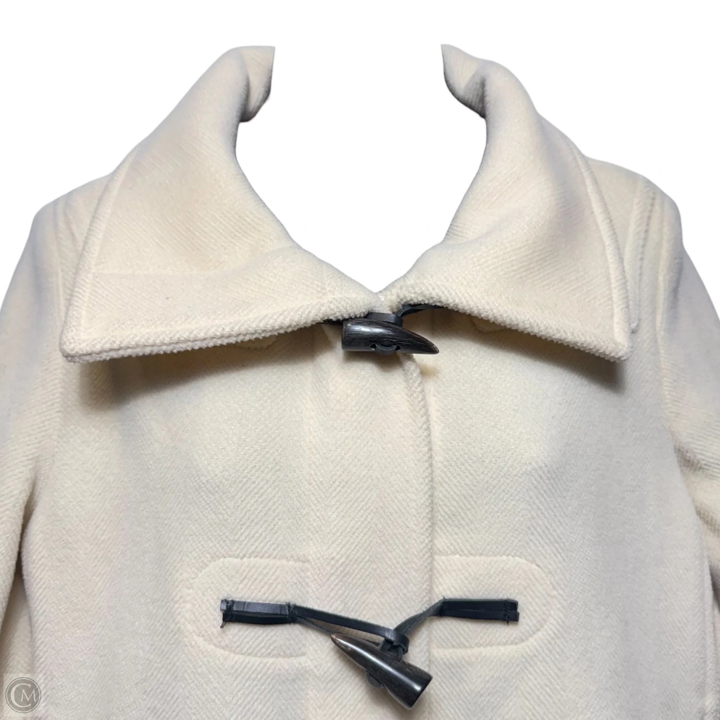 Wool Short Toggle Closure Duffle Jacket Luxury Designer By Burberry In Cream, Size: 8