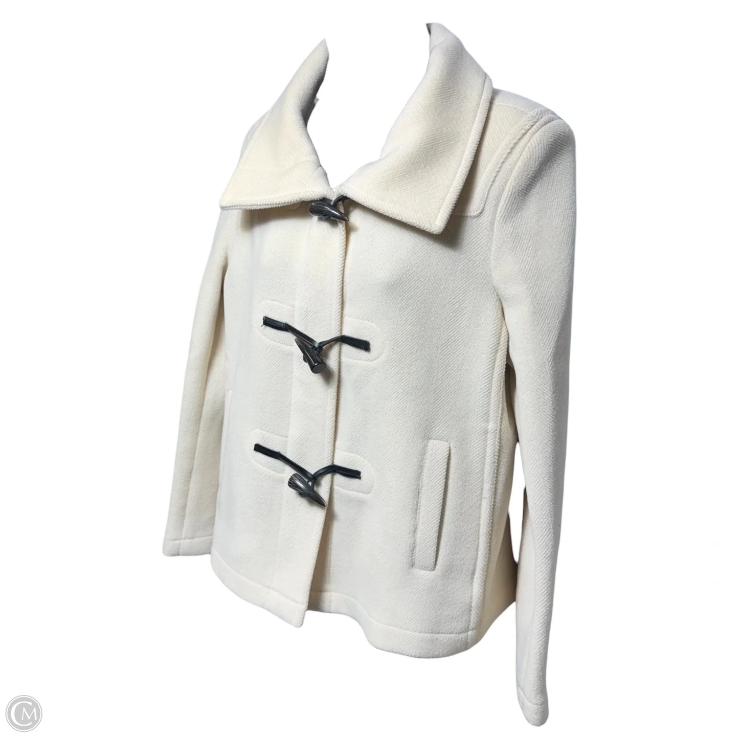 Wool Short Toggle Closure Duffle Jacket Luxury Designer By Burberry In Cream, Size: 8