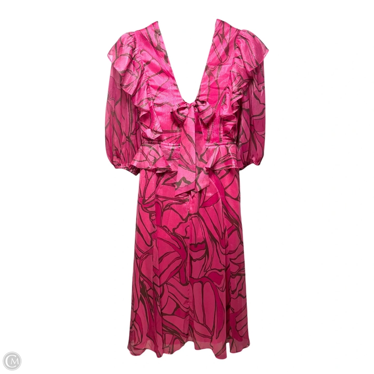 Victoir Shimmer Abstract Print Pinafore Midi Dress with Tie Waist By Ted Baker In Pink, Size: 4