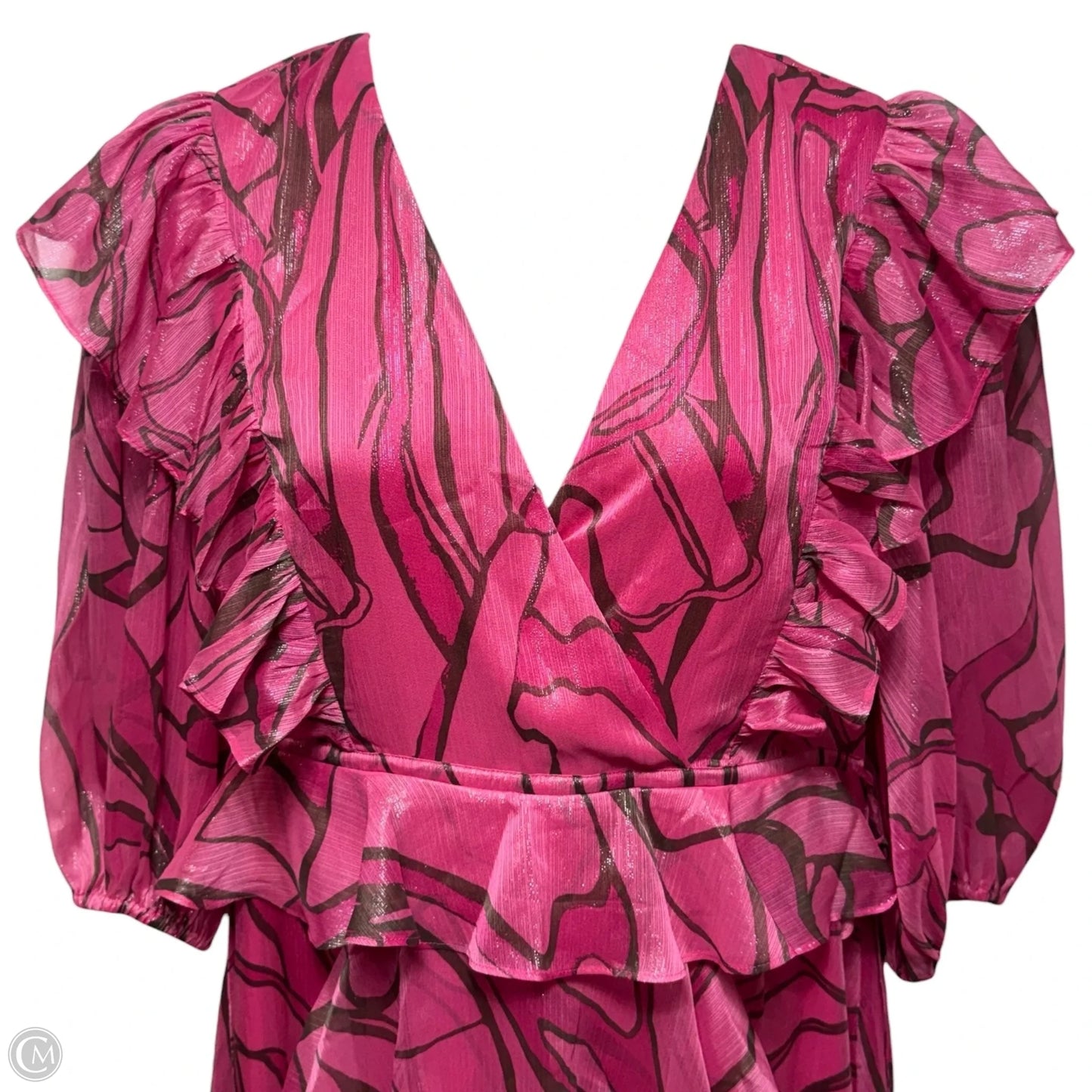 Victoir Shimmer Abstract Print Pinafore Midi Dress with Tie Waist By Ted Baker In Pink, Size: 4