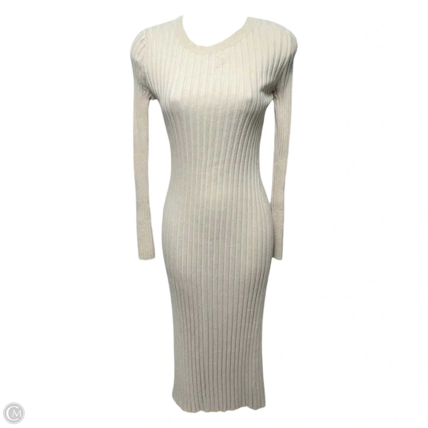 Cotton Cashmere Ribbed Long Sleeve Crew Midi Dress By Quince In Heather Oatmeal, Size: XS