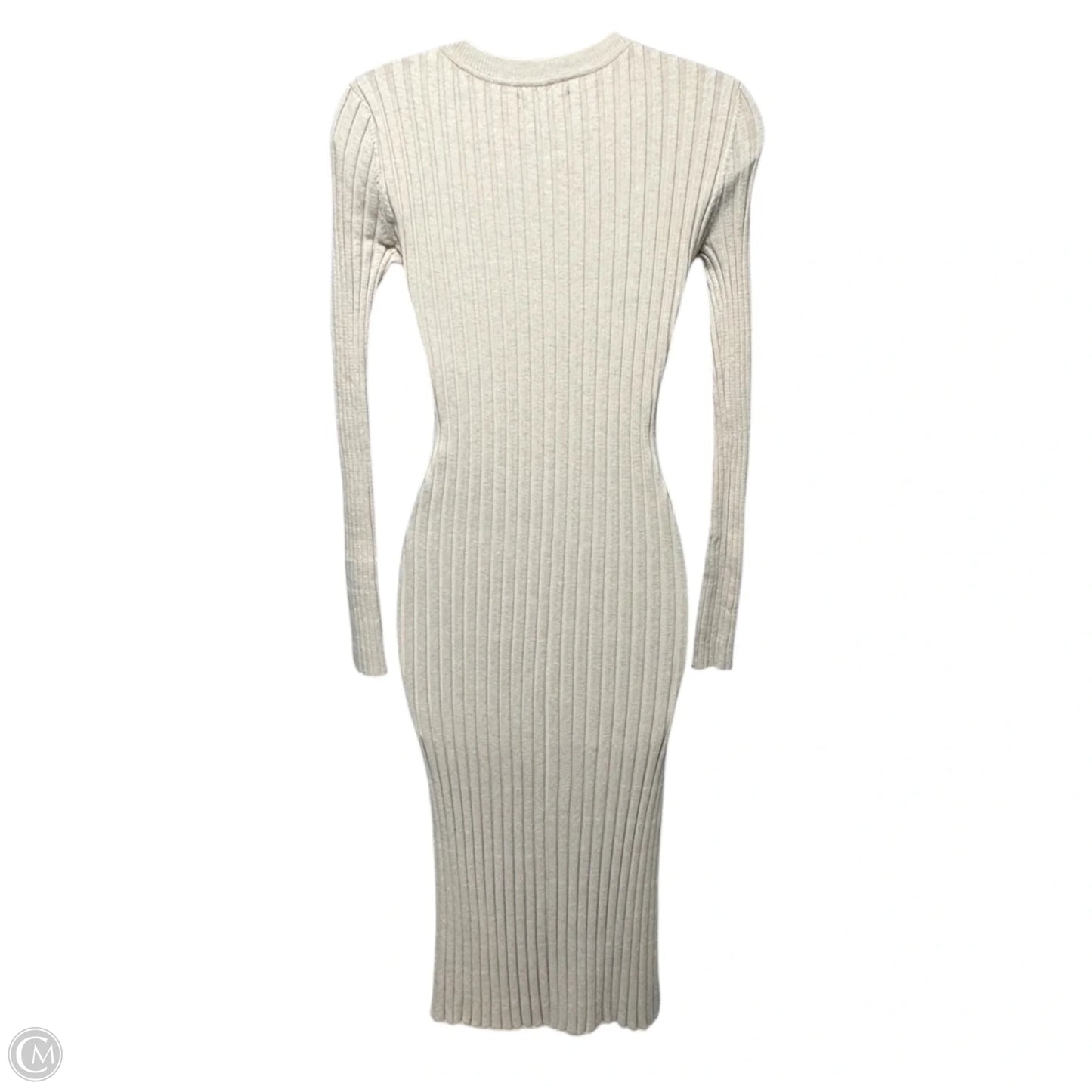 Cotton Cashmere Ribbed Long Sleeve Crew Midi Dress By Quince In Heather Oatmeal, Size: XS