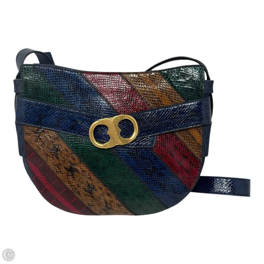 Vintage Snakeskin Embossed Gemini Link Crossbody Designer By Tory Burch, Size: Medium