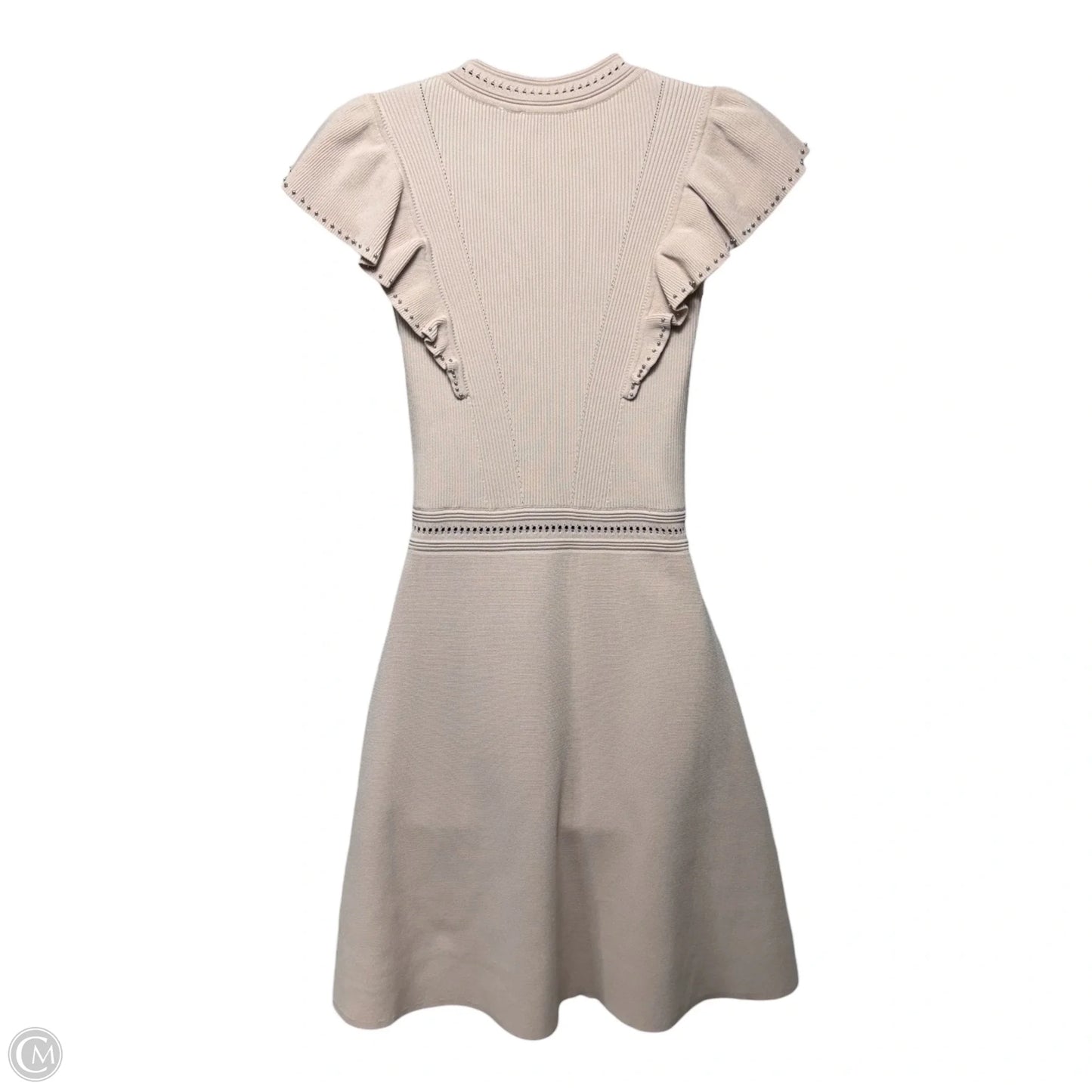 Tilla Ruffle-Trimmed Embellished Ribbed-Knit Mini Dress Designer By Sandro In Blush, Size: 6