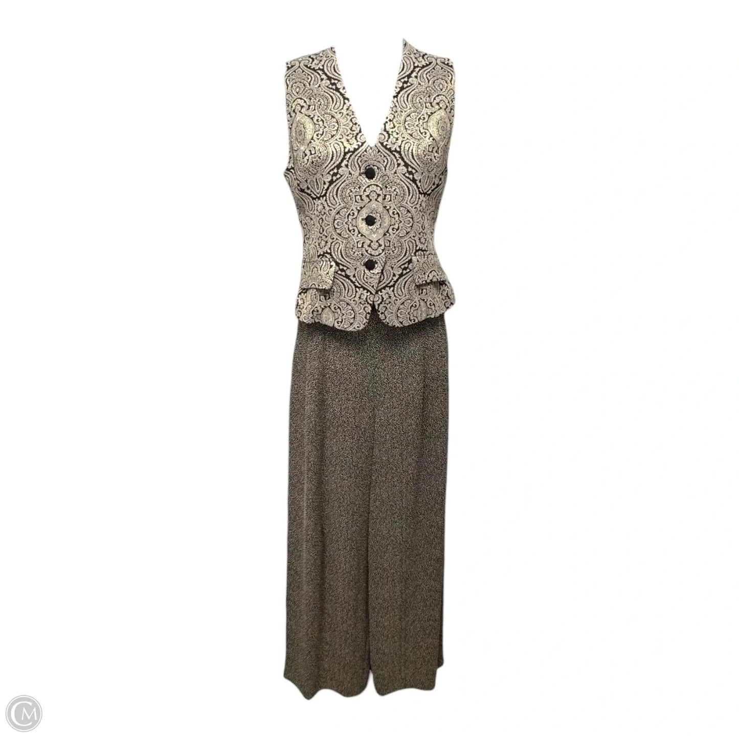 Vintage 3pc Suit By Tamotsu New York In Black & Gold, Size: S