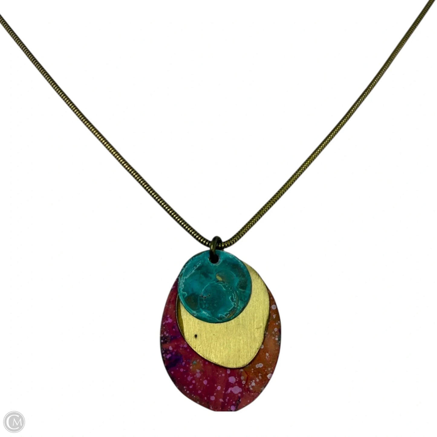 Layered Patina Metal Pendant Necklace By