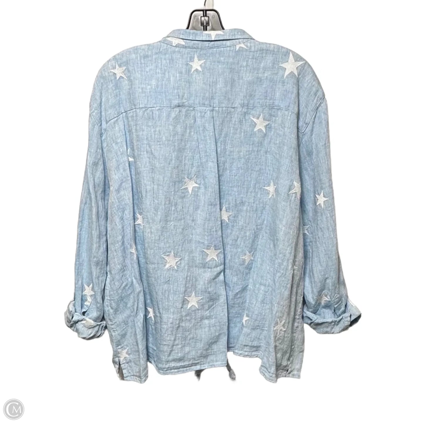 Del Mar Linen Top Long Sleeve By John Mark In Blue & White, Size: 3x