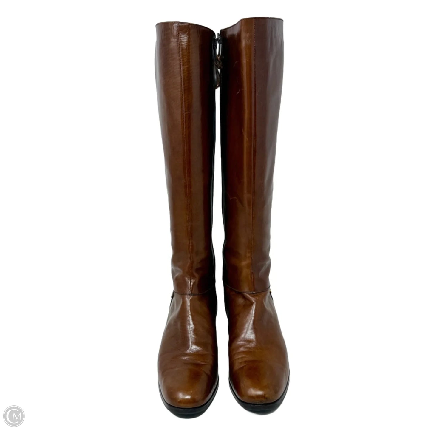 Vintage Leather Riding Boots Luxury Designer By Ferragamo In Brown, Size: 8