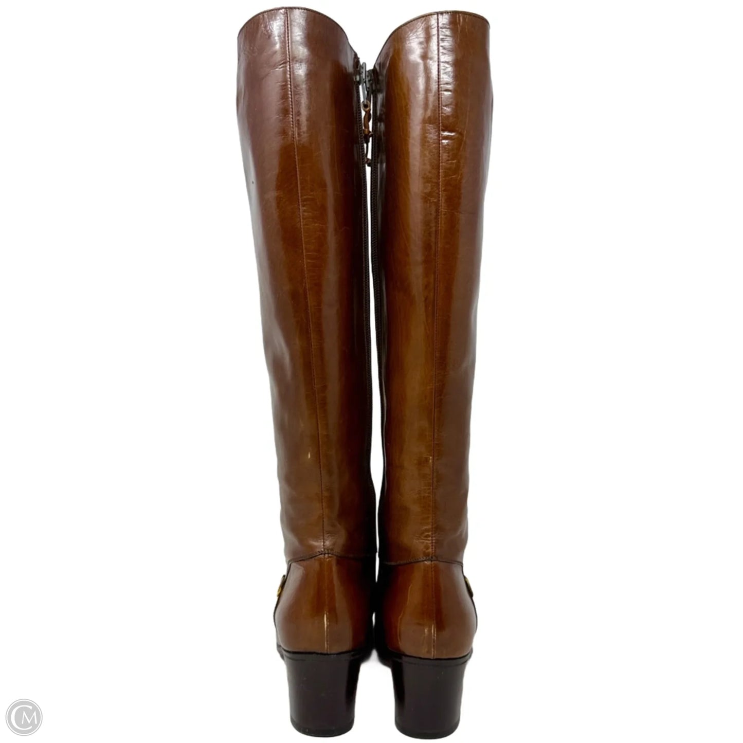 Vintage Leather Riding Boots Luxury Designer By Ferragamo In Brown, Size: 8