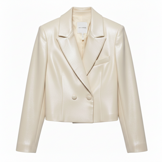 Faux Leather Blazer Jacket By Avec Les Filles In Cream, Size: L