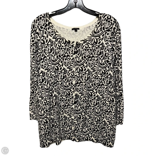 Sweater Cardigan By Talbots In Black & Cream, Size: 3x