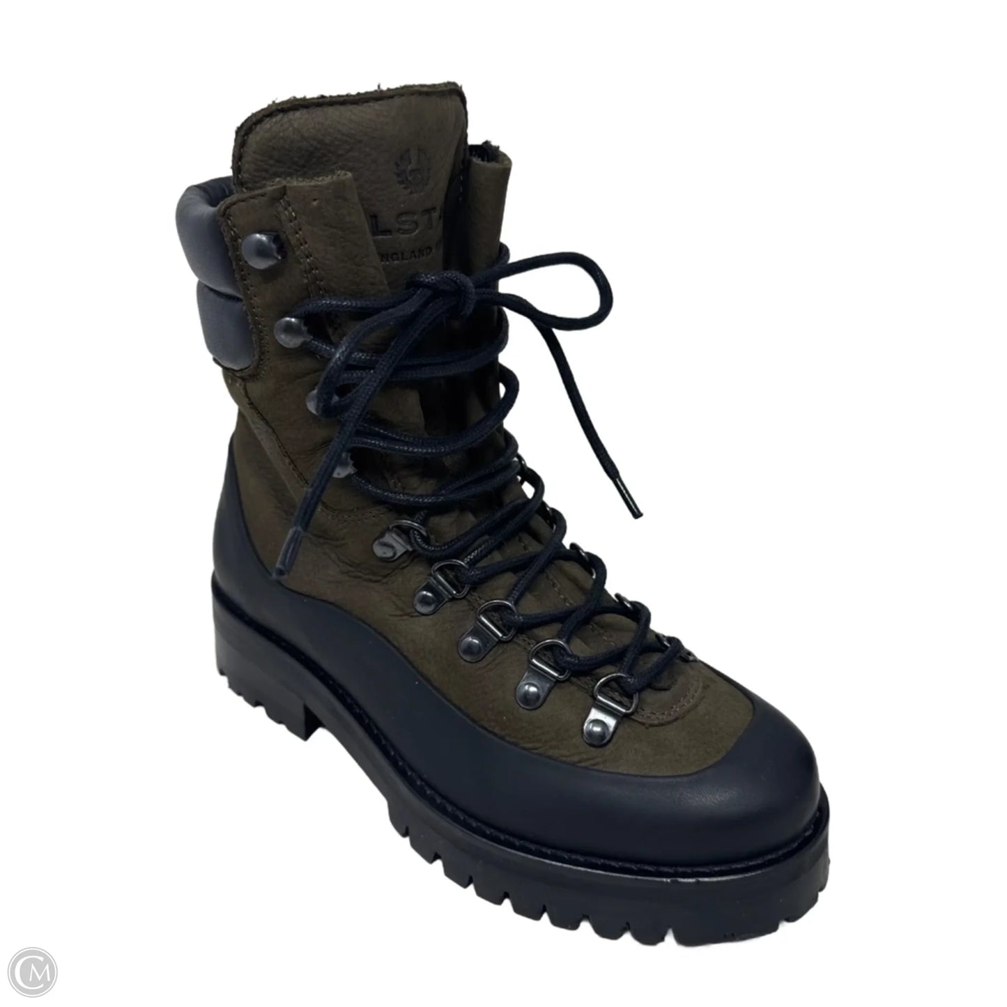 Lace Up Mountain Boots Ankle Flats By Belstaff In Black & Green, Size: 6