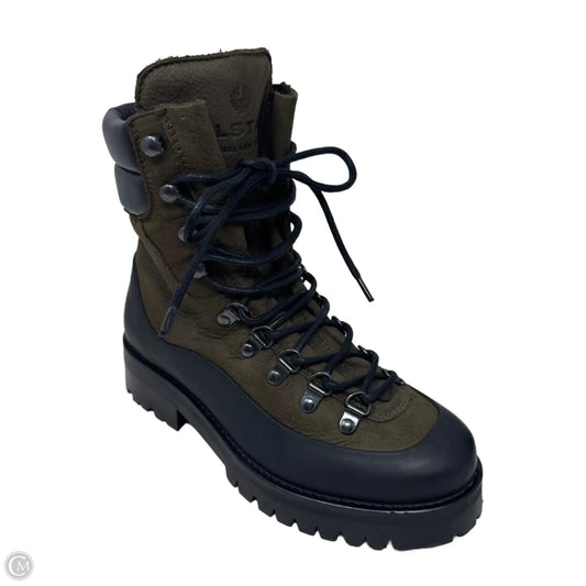 Lace Up Mountain Boots Ankle Flats By Belstaff In Black & Green, Size: 6