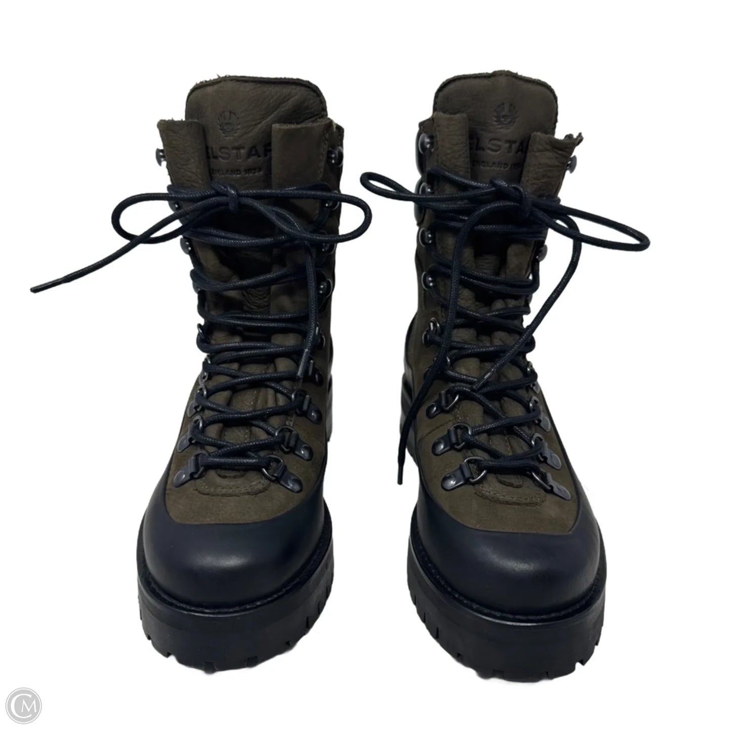 Lace Up Mountain Boots Ankle Flats By Belstaff In Black & Green, Size: 6