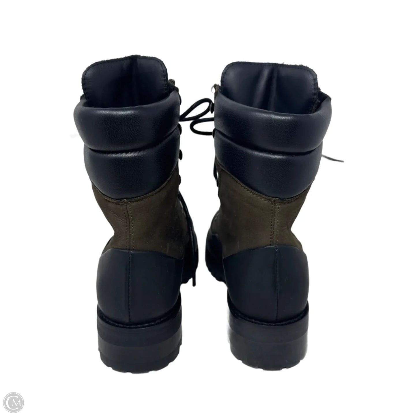 Lace Up Mountain Boots Ankle Flats By Belstaff In Black & Green, Size: 6