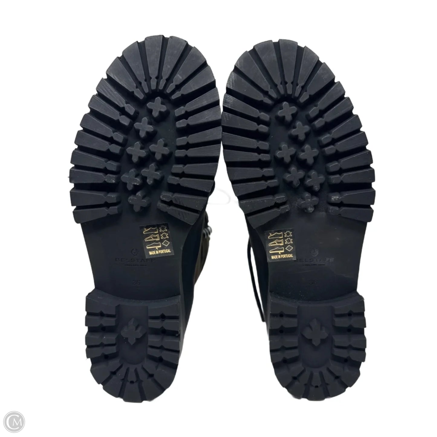 Lace Up Mountain Boots Ankle Flats By Belstaff In Black & Green, Size: 6