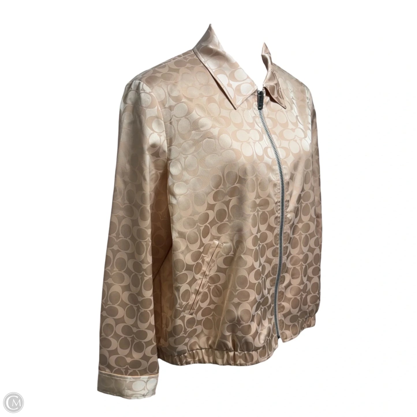 Tonal Signature Souvenir Jacket Designer By Coach In Peach, Size: L