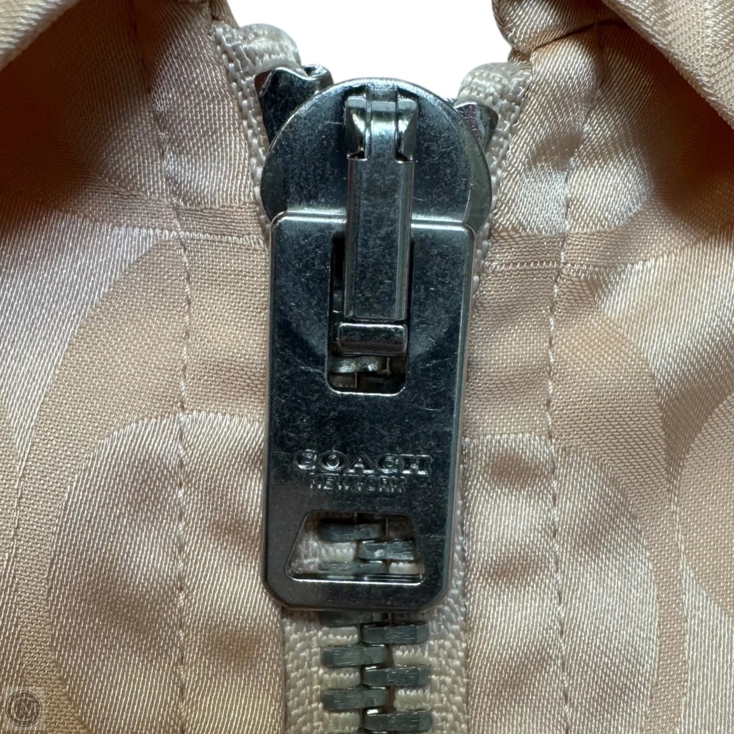 Tonal Signature Souvenir Jacket Designer By Coach In Peach, Size: L