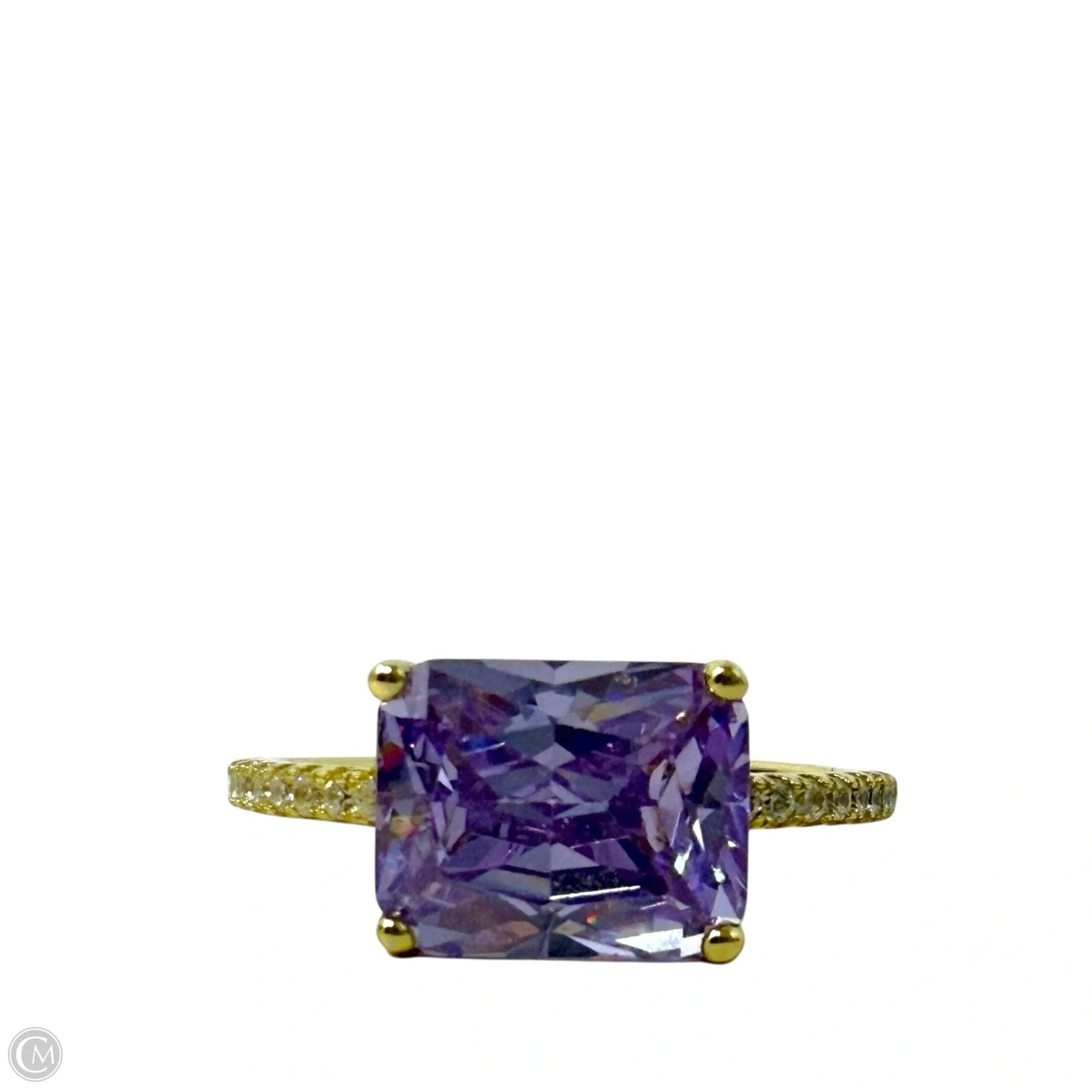 Gold Over Sterling Silver & Purple Stone Statement Ring, Size: 8