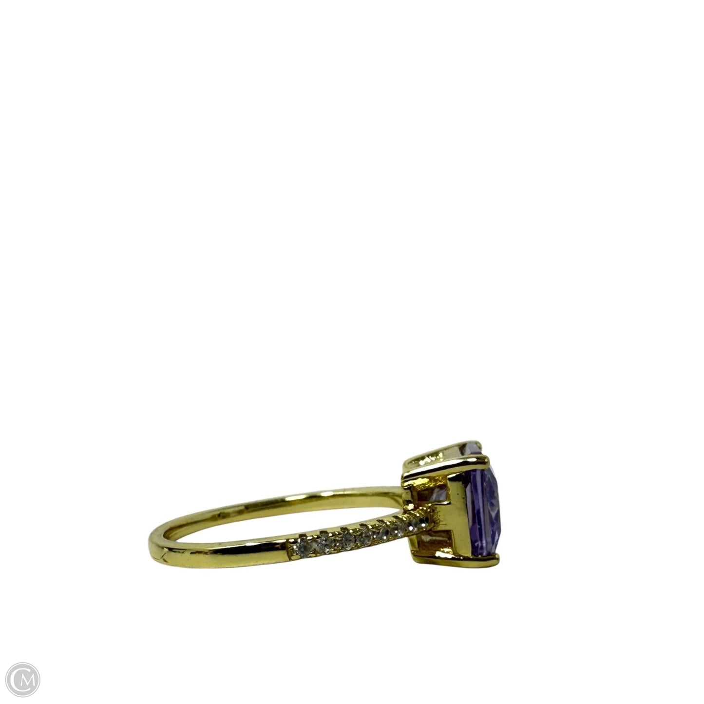Gold Over Sterling Silver & Purple Stone Statement Ring, Size: 8
