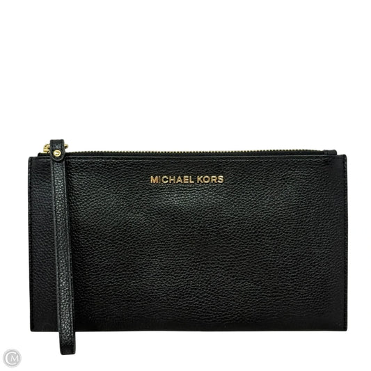 Bedford Large Zip Leather Clutch/Wristlet-Black/Gold By Michael By Michael Kors, Size: Medium