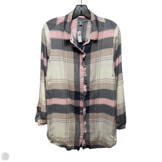 Top Long Sleeve By Aerie In Checkered Pattern, Size: M