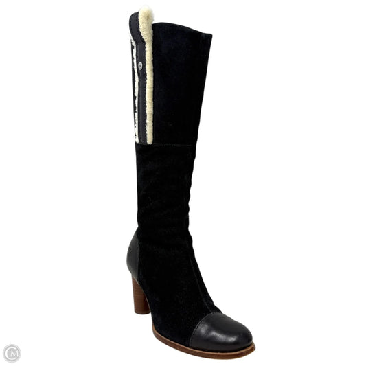 Tess Suede Shearling Tall Boots Designer By Ugg In Black, Size: 6