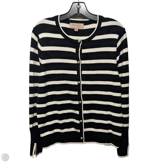 Pearl Button Sweater Cardigan By Philosophy In Striped Pattern, Size: L