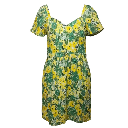 Floral Eyelet Fit & Flare Flutter Sleeve Dress By Kensie In Green & Yellow, Size: 2