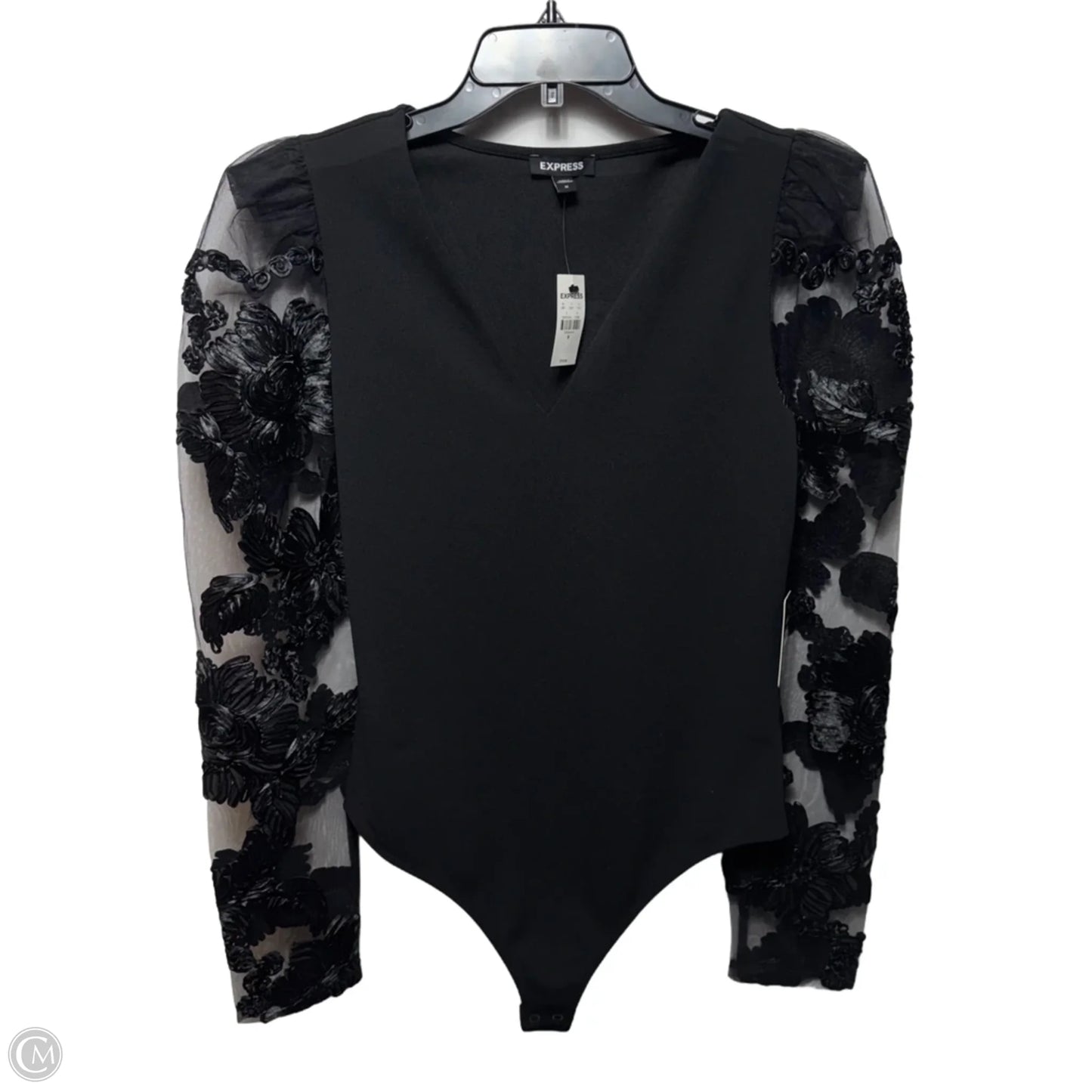 Floral Sleeve Bodysuit By Express In Black, Size: M