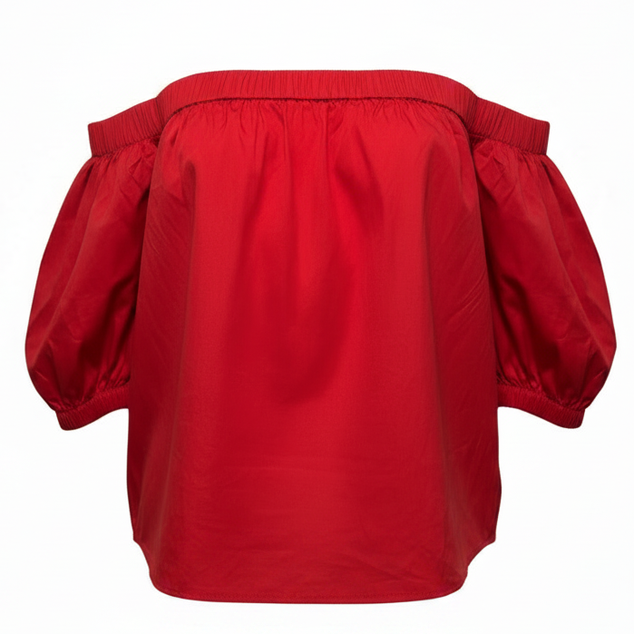 Cotton Poplin Off Shoulder Top 3/4 Sleeve Designer By Milly In Red, Size: M
