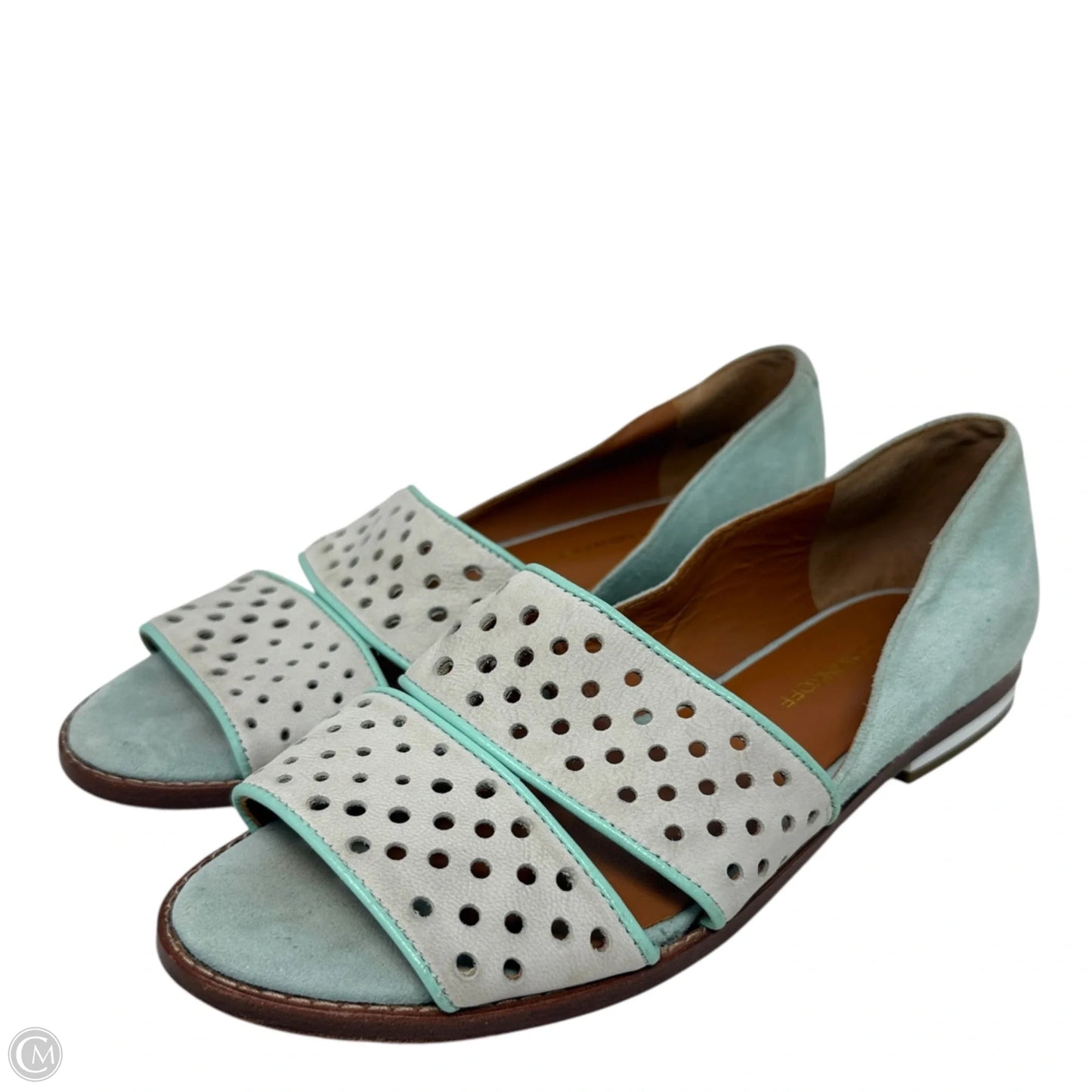 Sadie Perforated Suede Flats Designer By Rebecca Minkoff In Aqua, Size: 7.5