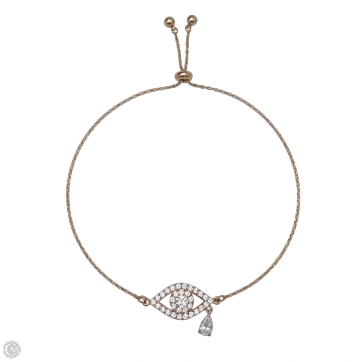 Rose Gold Tone & Crystal Evil Eye Bolo Bracelet