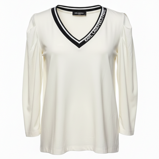 Top 3/4 Sleeve Designer By Karl Lagerfeld In Cream, Size: M