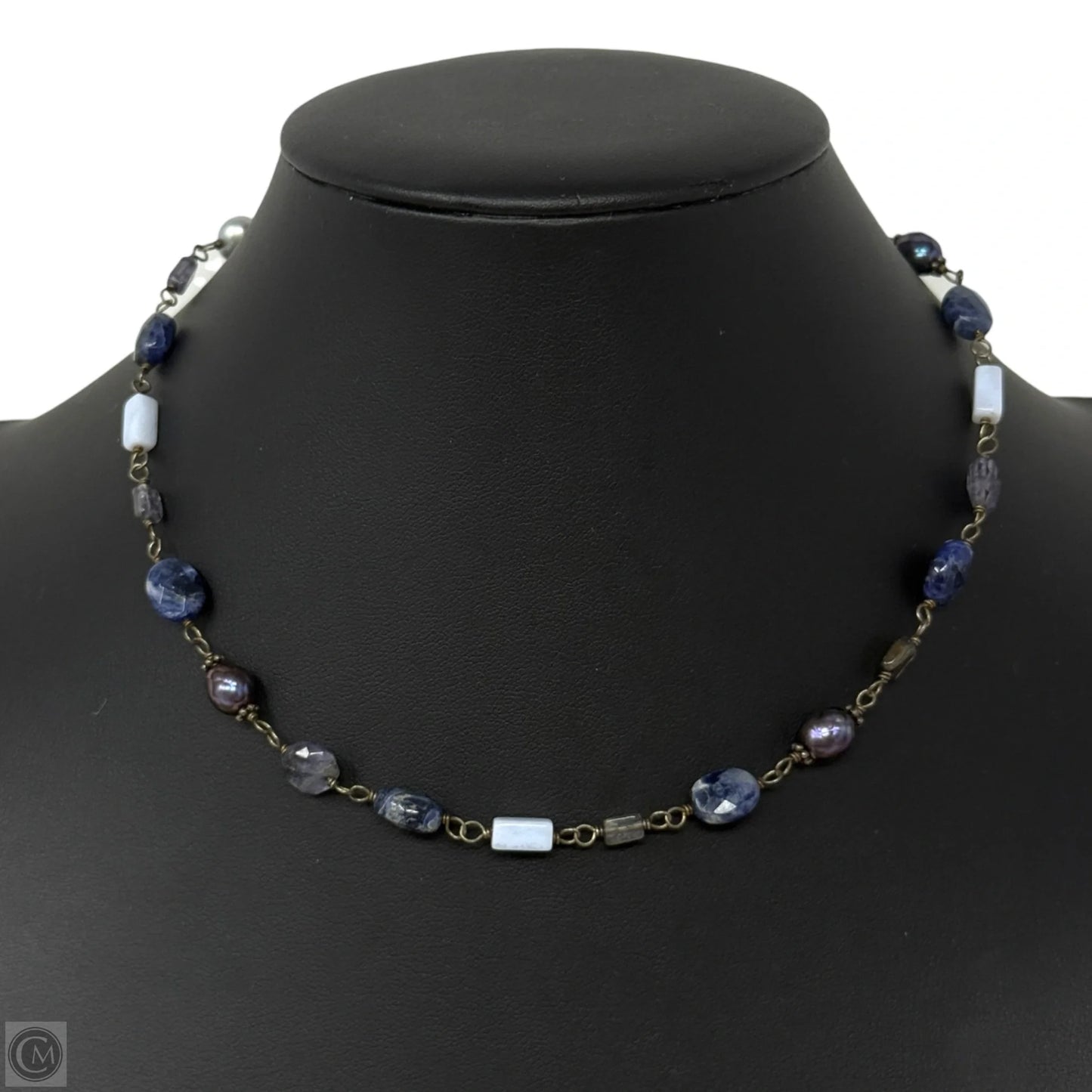 Retired Sodalite & Sterling Silver & Pearl Bead Necklace By Silpada