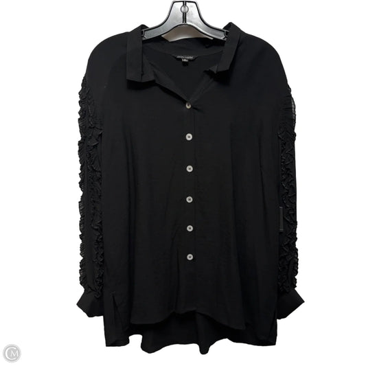 Ruffle Sleeve Essentials Top Long Sleeve By John Mark In Black, Size: Xl