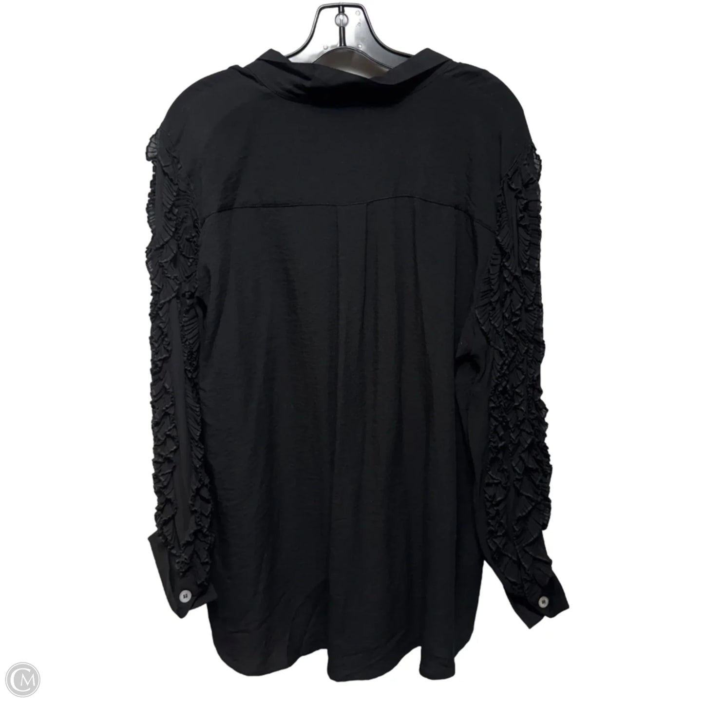 Ruffle Sleeve Essentials Top Long Sleeve By John Mark In Black, Size: Xl