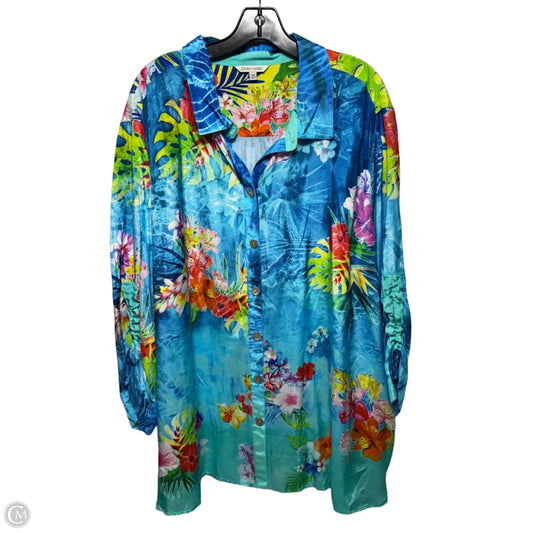 Island Dreaming Top Long Sleeve By John Mark In Tropical Print, Size: 3x