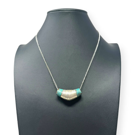 Silver & Turquoise Tone Necklace Designer By Robert Lee Morris