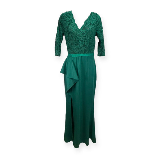 Vintage Floral Lace Ruffle Half Sleeve Evening Gown By Missmay In Green, Size: S