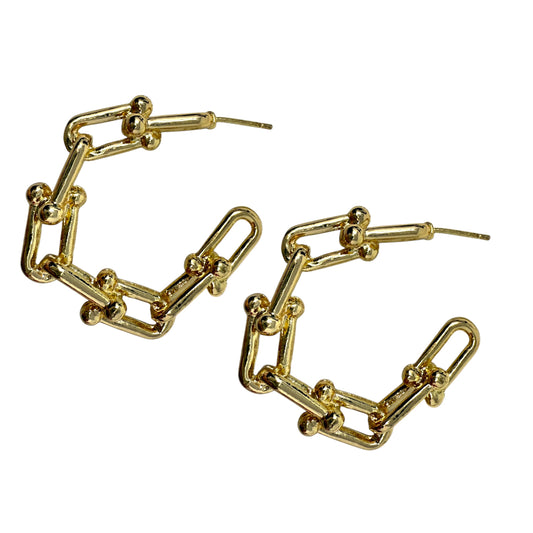 Gold Tone U Link Hoop Earrings By Unbranded