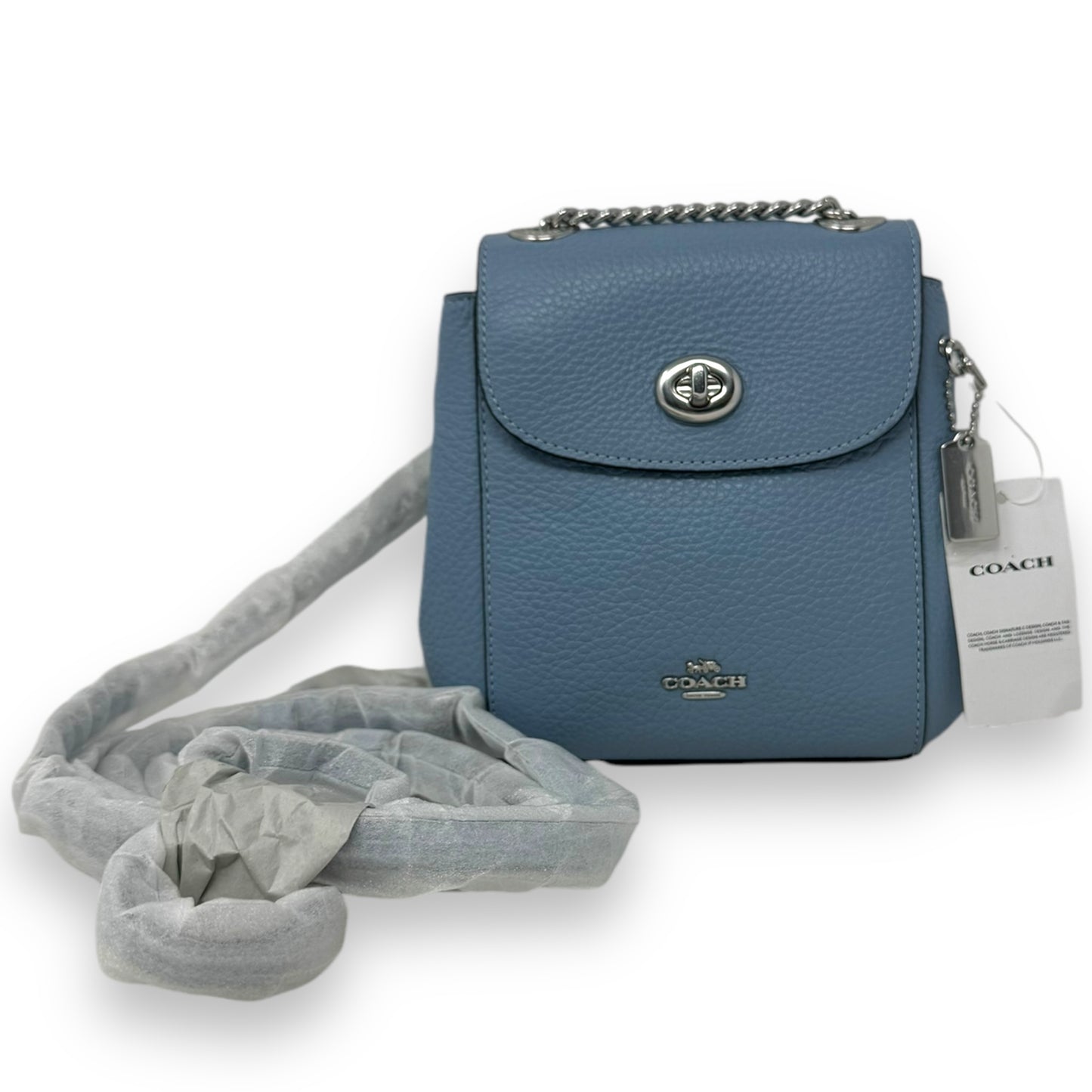 Convertible Mini Pebble Leather Backpack Designer By Coach In Cornflower Blue, Size: Small