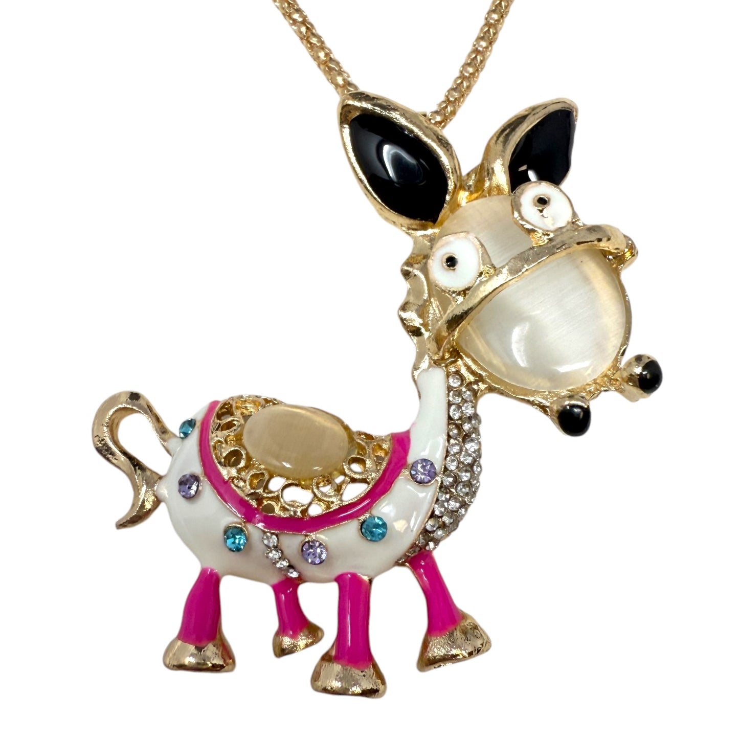 Crystal & Enamel Donkey Pendant Necklace By Betsey Johnson